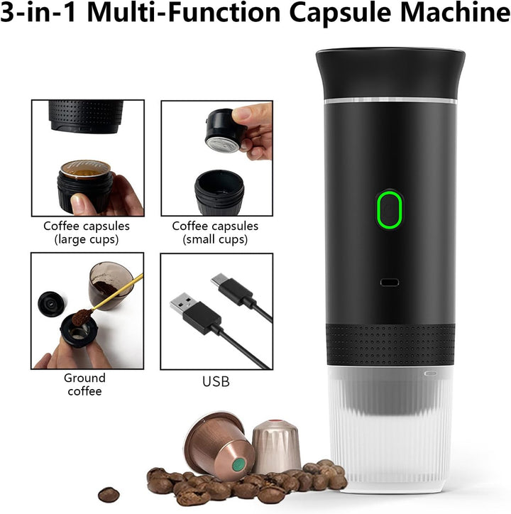 Rechargeable portable coffee maker. Enjoy fresh espresso & coffee camping or outdoors.