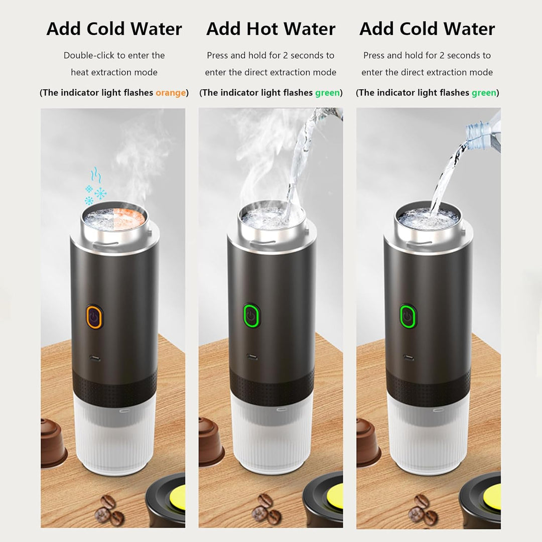 Easy-to-use portable espresso maker. Rechargeable, works with ground coffee & Nespresso capsules.