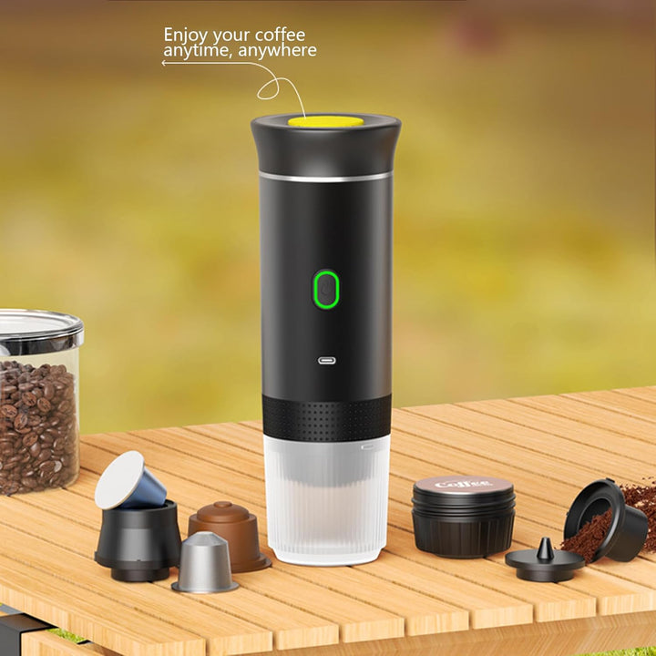 Innovative 3-in-1 portable espresso maker. Brew ground coffee, capsules, or espresso on the go.