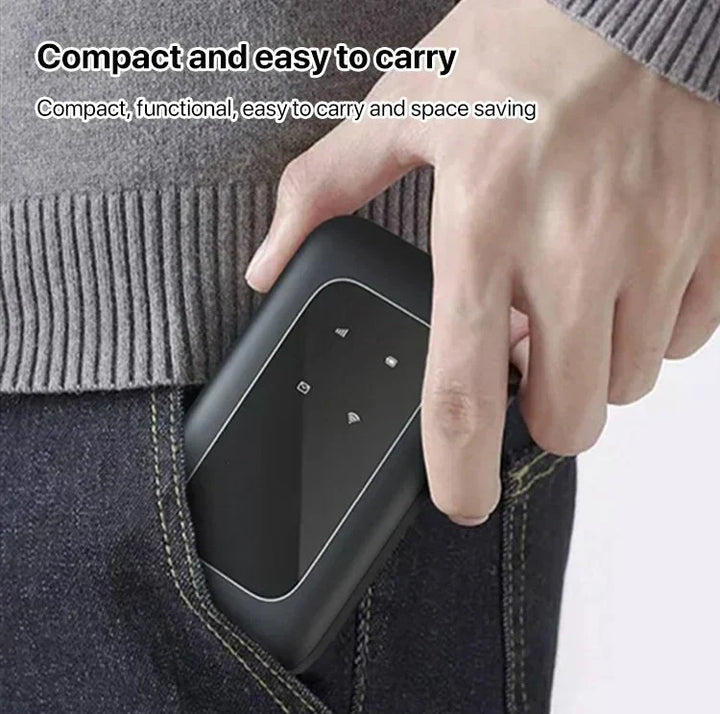 Compact portable 5G WiFi router, ideal mobile internet hotspot for travelers & remote work.