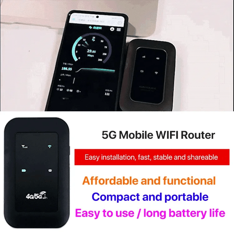 Portable 5G WiFi router, essential mobile hotspot for remote work and reliable high-speed internet.