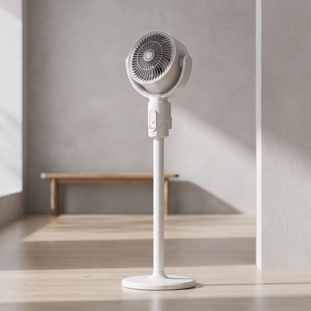 Portable adjustable height pedestal fan with remote control for efficient home and office cooling.