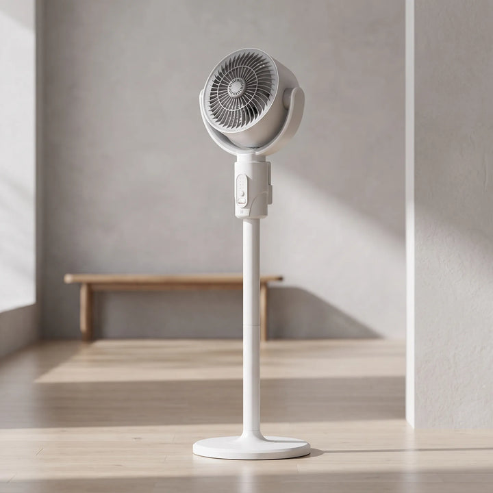 Portable adjustable height pedestal fan with remote control for efficient home and office cooling.