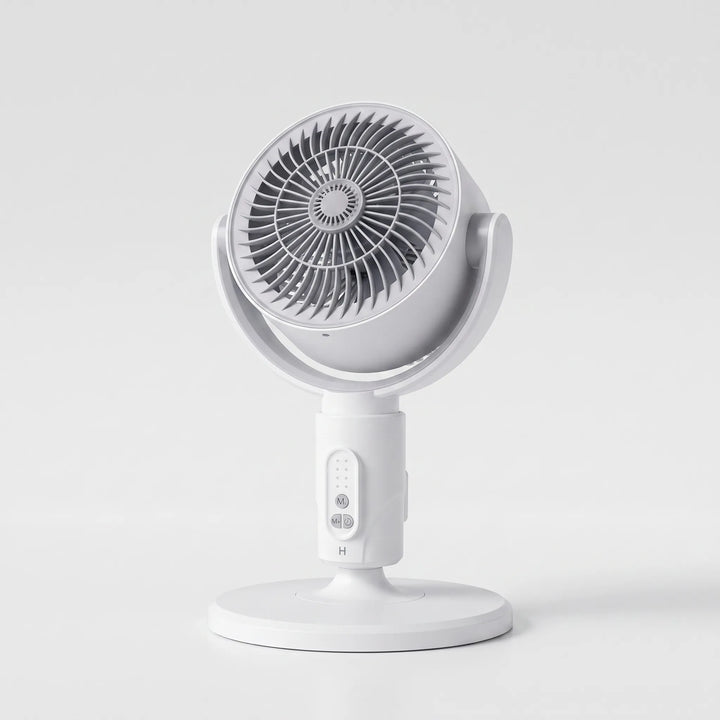 Modern adjustable height pedestal cooling fan, ideal for portable use in homes, offices, or dorm rooms.