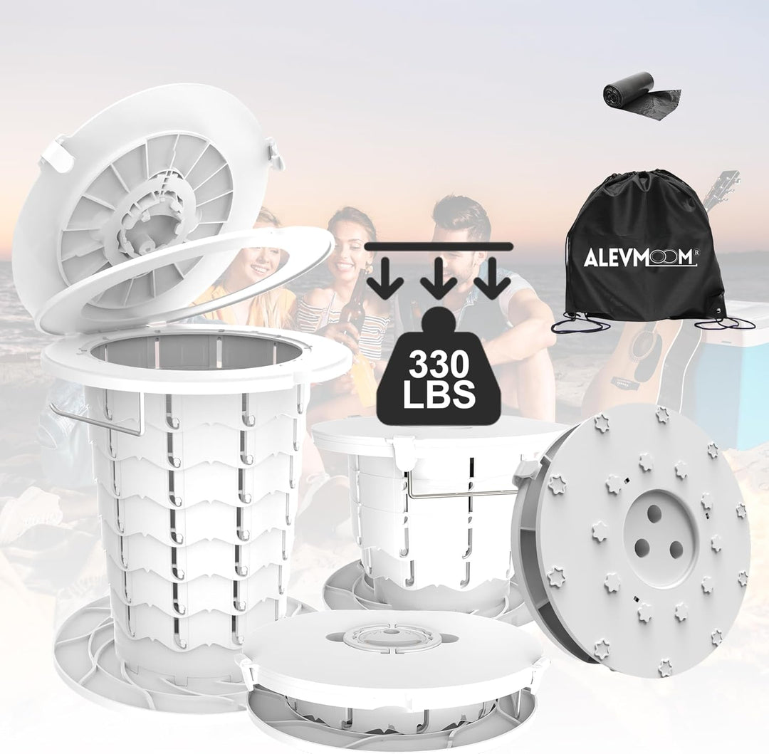 Outdoor portable toilet with adjustable height for comfort and convenience while camping.