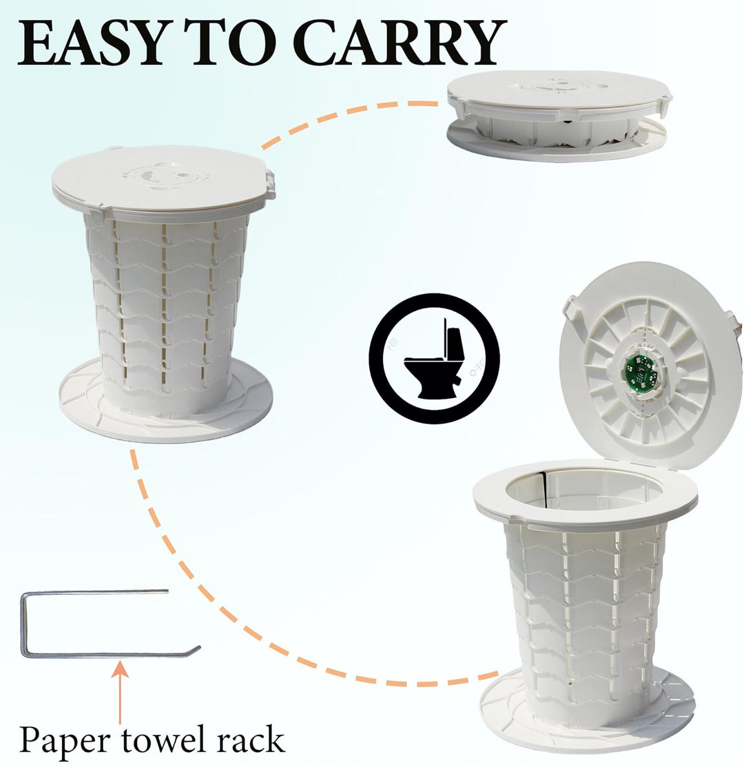 Essential camping gear: foldable, adjustable height portable toilet for easy transport.