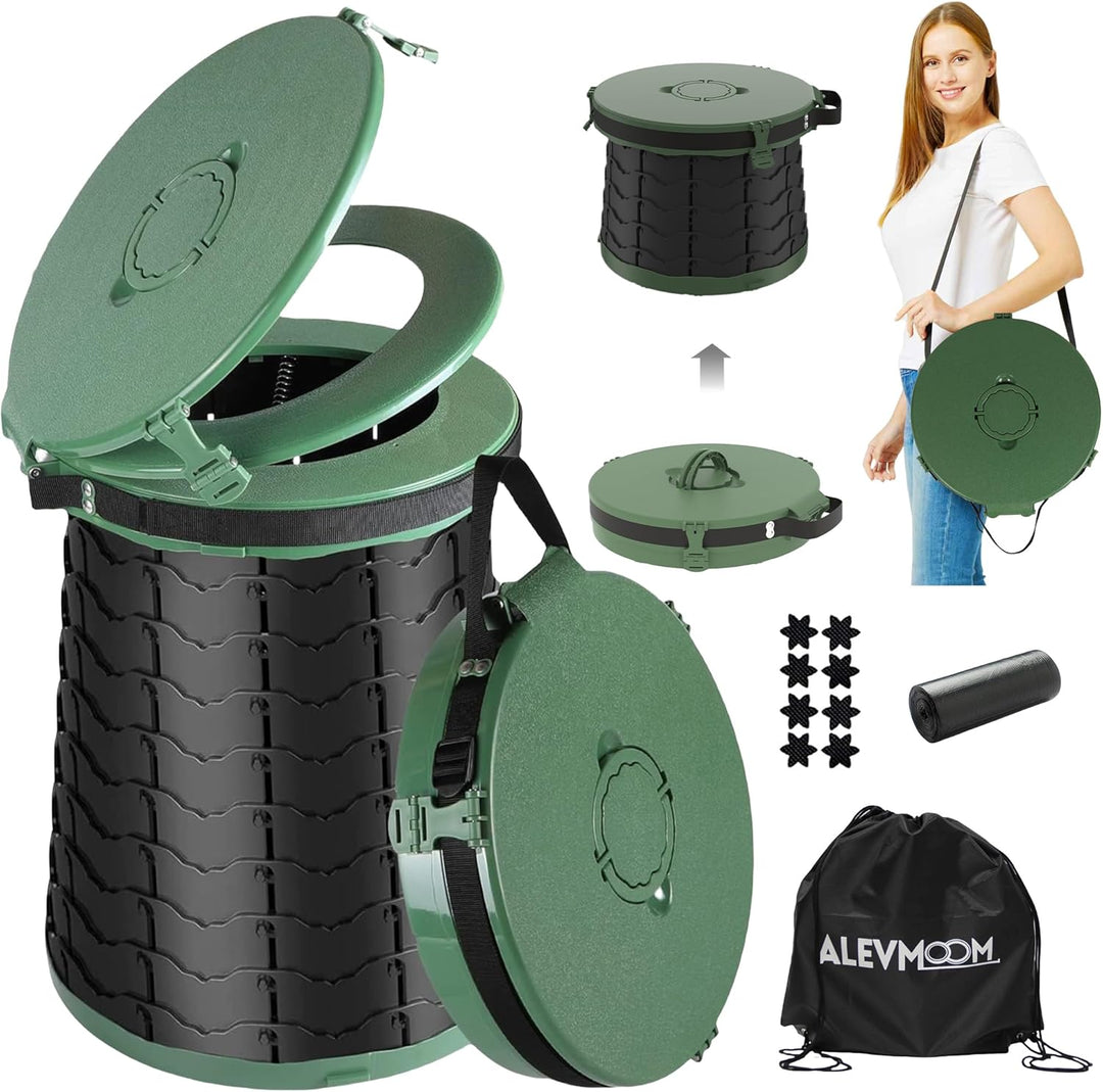 Portable travel toilet for car, hiking, and emergency situations, lightweight design.