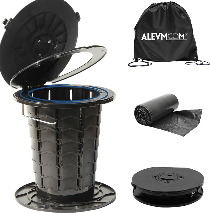 Compact and foldable portable toilet, perfect for camping and emergency kits.
