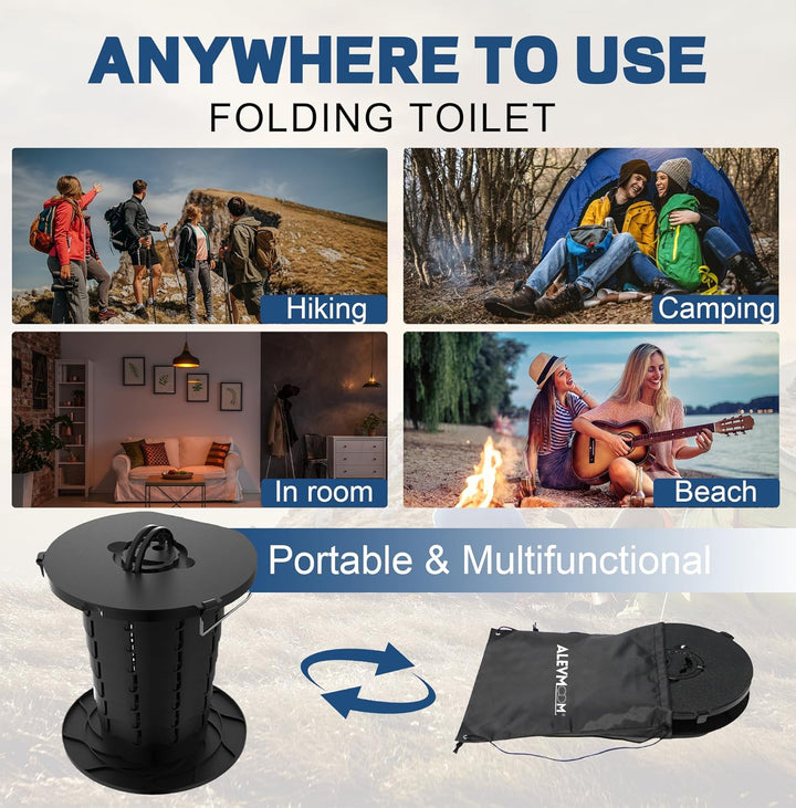 Portable toilet with adjustable height, ideal for camping and long road trips.