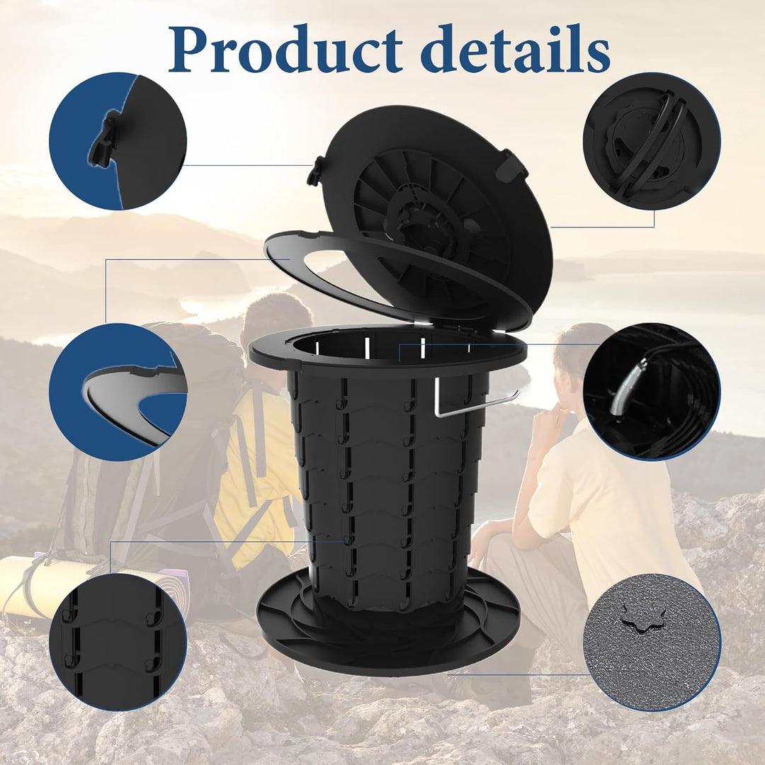 Foldable commode, an adjustable height portable toilet for travel and camping.