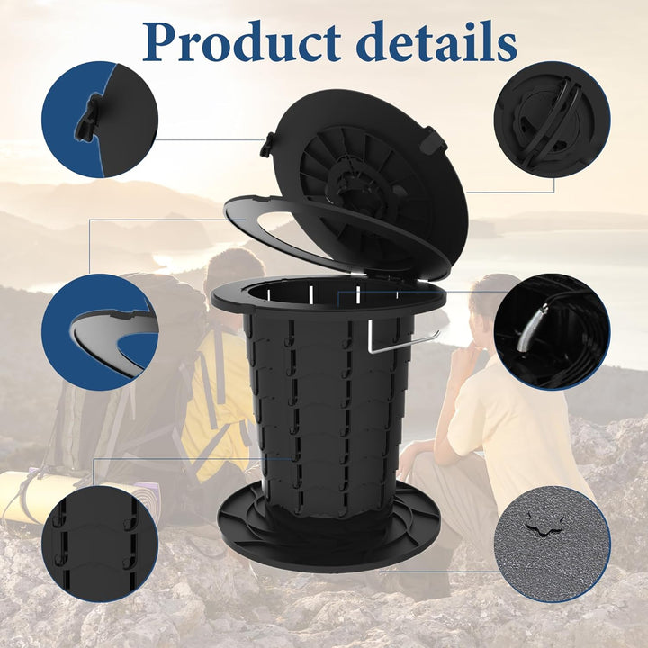 Foldable commode, an adjustable height portable toilet for travel and camping.