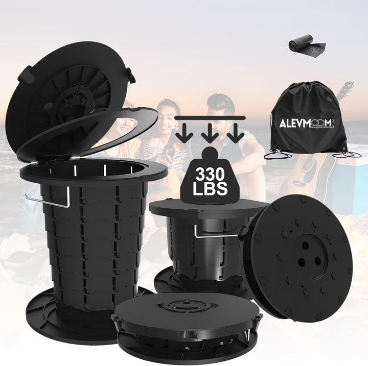 Portable emergency toilet, adjustable height for outdoor and camping needs.