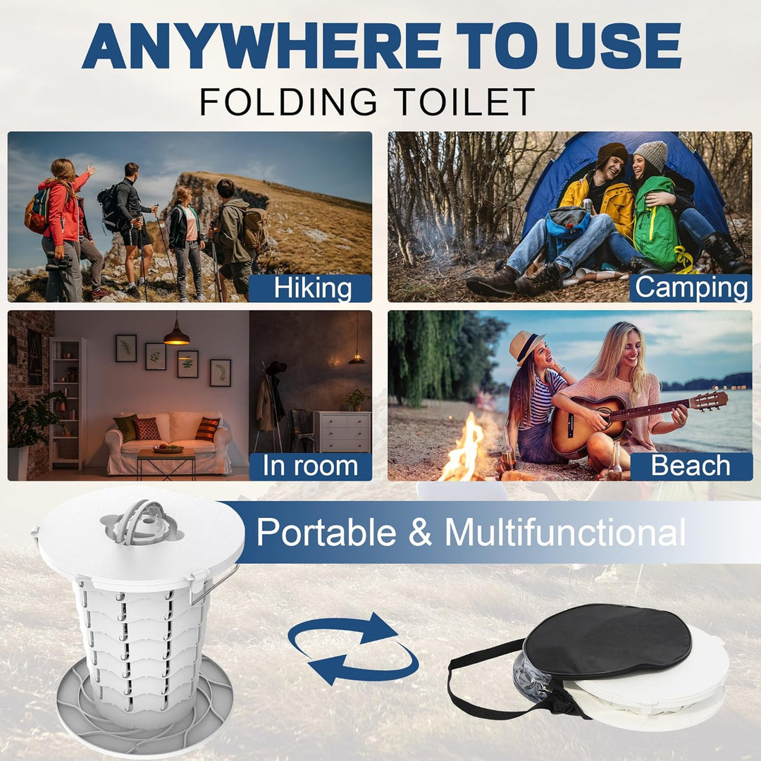 Foldable commode for camping, hiking, and all outdoor emergencies.