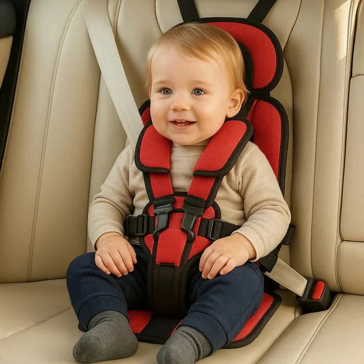 Versatile child portable travel seat with 5-point harness for various vehicles, easy to move & install.