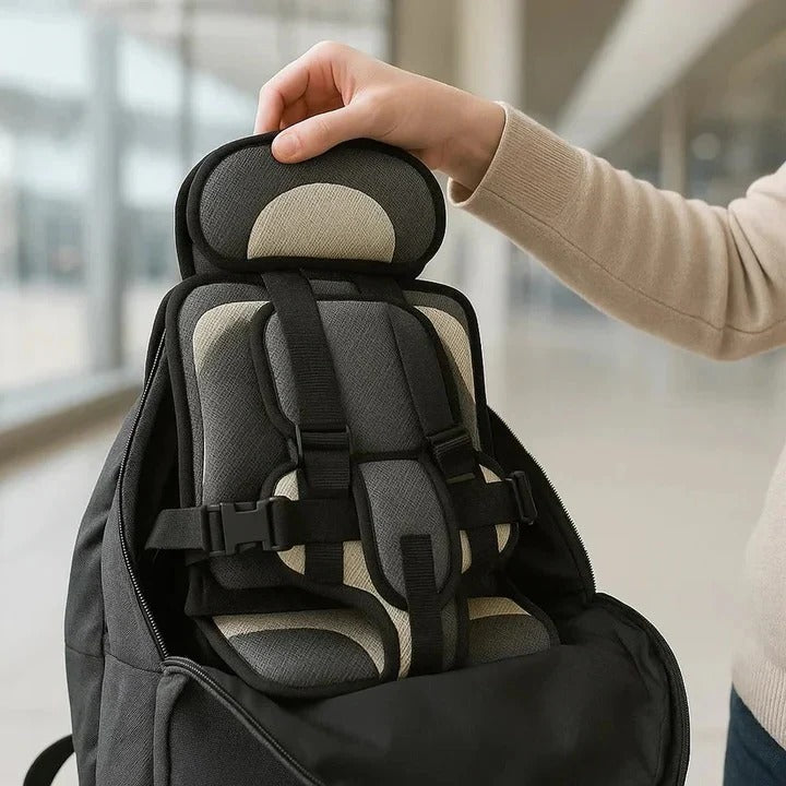 Easy-install portable child travel seat with 5-point safety harness; great car accessory for quick setup.