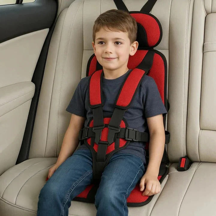 Convenient portable child car seat, features a 5-point safety harness for secure & easy family travel.