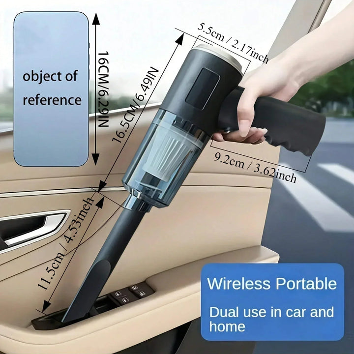 Handheld cordless car vacuum with strong suction, perfect for auto cleaning & detailing dust.