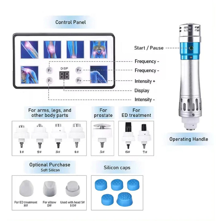 Men's ED shockwave device with multiple intensity levels for personalized therapy.