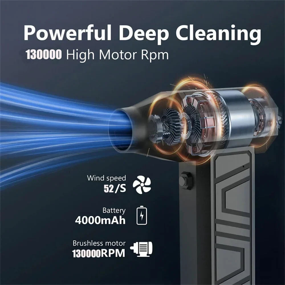 Cordless electric air duster for car detailing. USB rechargeable blower for interior & exterior dust.