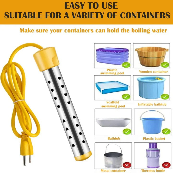 Quick heating portable electric immersion water heater, a practical accessory for instant hot water.