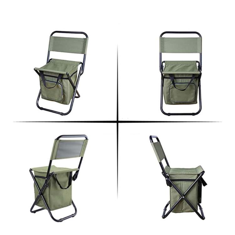 Camo portable fishing chair with a built-in cooler, durable and comfortable for anglers.