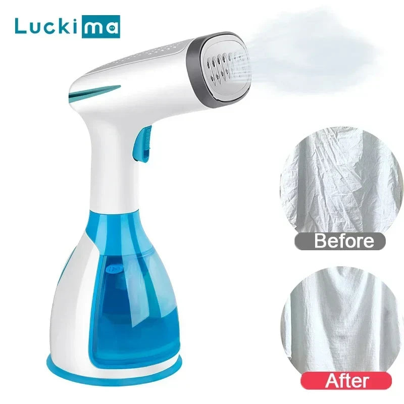 Compact travel garment steamer, perfect for on-the-go wrinkle removal. A must-have portable clothes steamer.