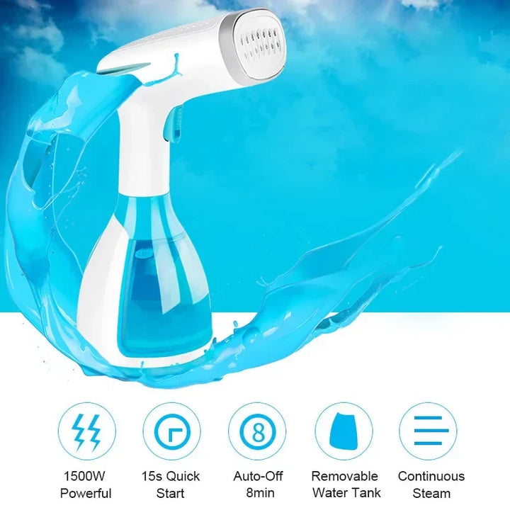 Powerful portable garment steamer provides quick steam for wrinkle-free clothes. Ideal for home and travel fabric care.