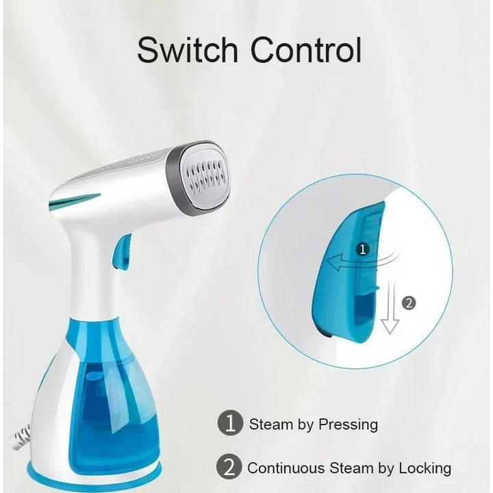 Ergonomic handheld garment steamer, a convenient clothes steamer for quick wrinkle removal at home or on trips.