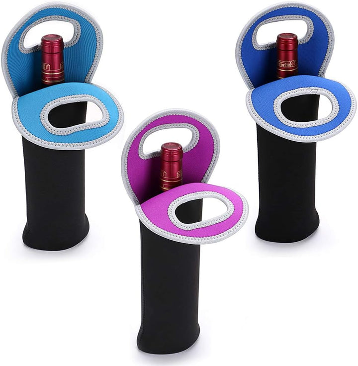 Portable insulated dual wine bottle carrier tote, neoprene.