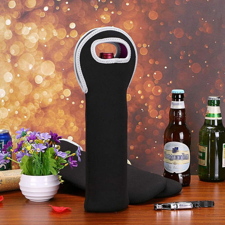 Portable wine bottle carrier, great for picnics and travel.
