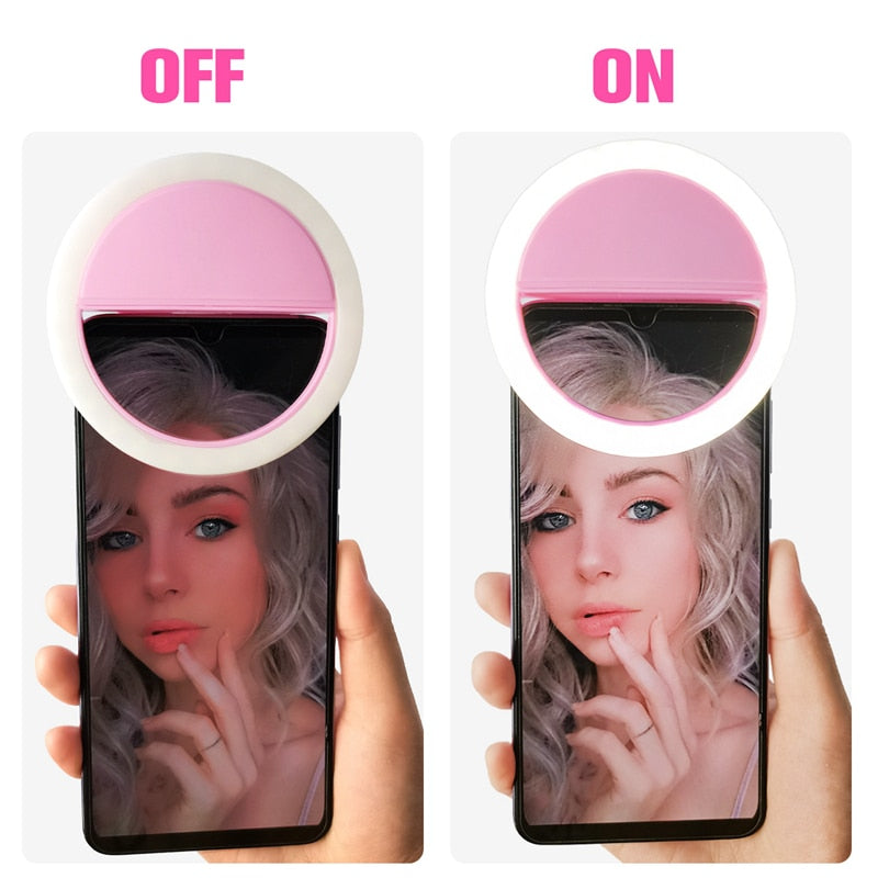 Unisex portable selfie ring light with adjustable LED brightness for perfect photos & video content.