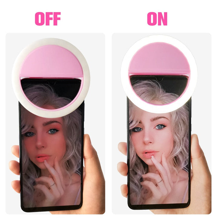 Unisex portable selfie ring light with adjustable LED brightness for perfect photos & video content.