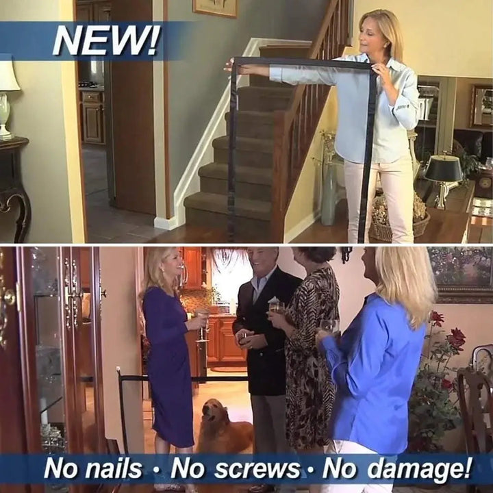 Ret retractable pet safety gate, flexible barrier for dogs & cats, easy to install indoors & outdoors.