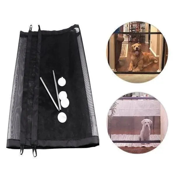 Durable flexible pet safety gate for cats & dogs, retractable design for secure indoor/outdoor use.