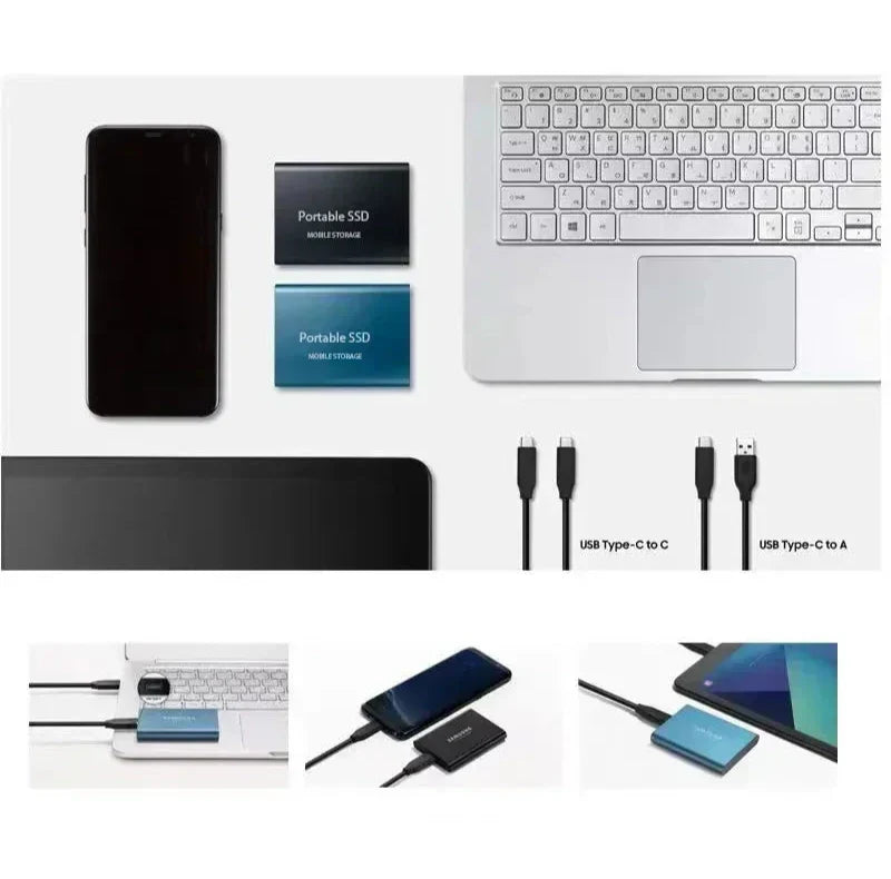 USB-C compatible 128GB portable SSD, a fast solid-state external hard drive for secure data storage.