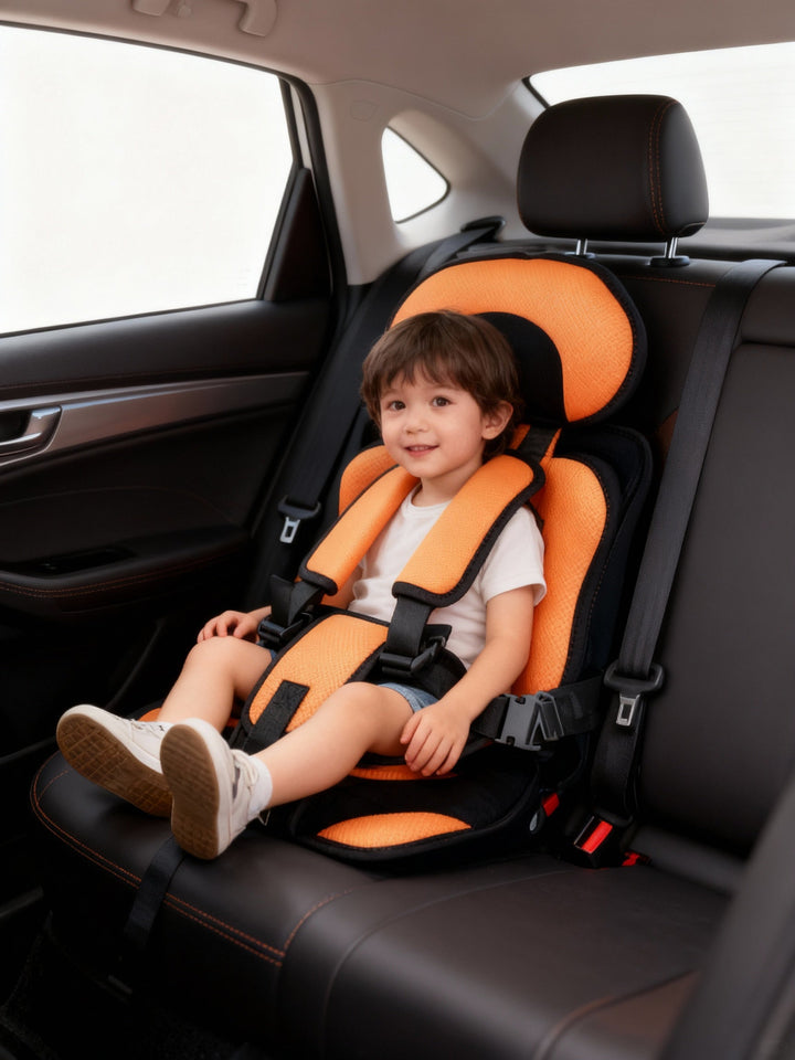 Travel car seat for toddlers & kids, compact design for easy storage & transport.