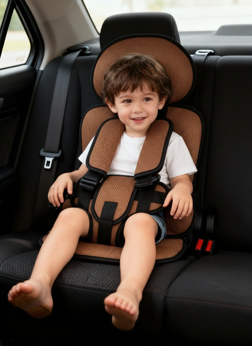 Foldable kids car seat for travel, combining portability with child safety.