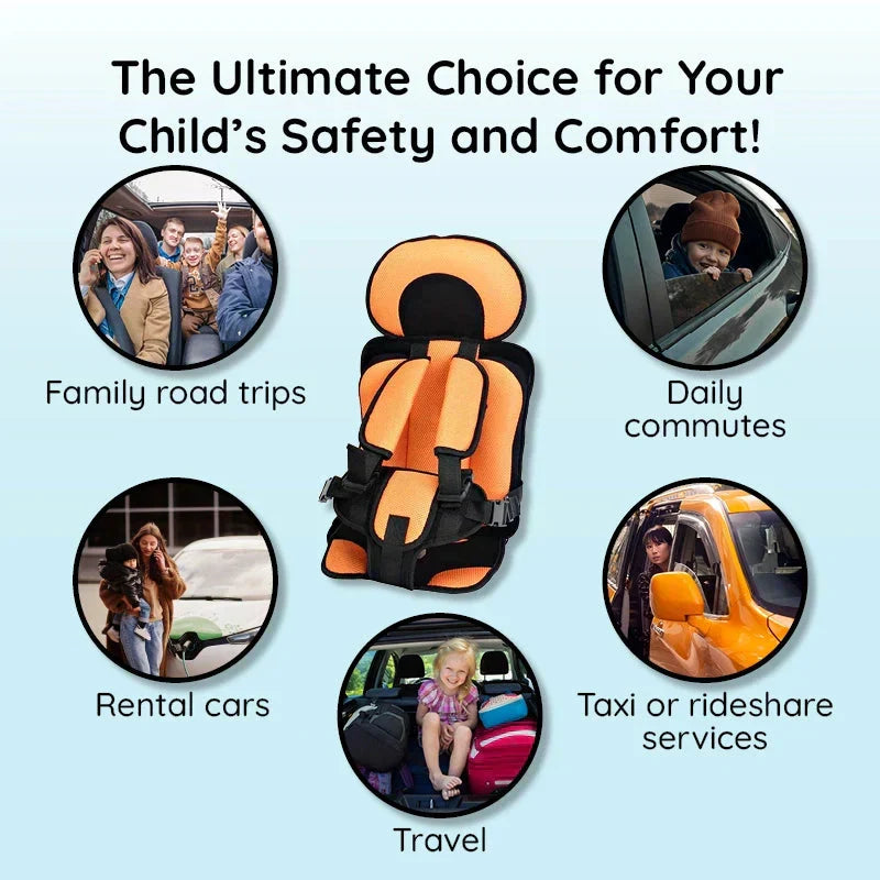 Foldable kids car seat, ideal for travel and carpooling, ensuring child safety.