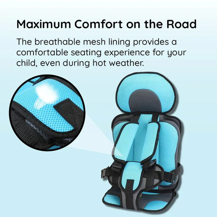Lightweight travel booster seat for toddlers, easy to install in any vehicle.
