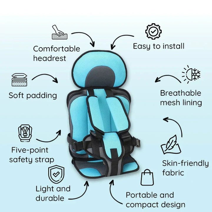 Child safety portable car seat, designed for toddlers & young children on the go.