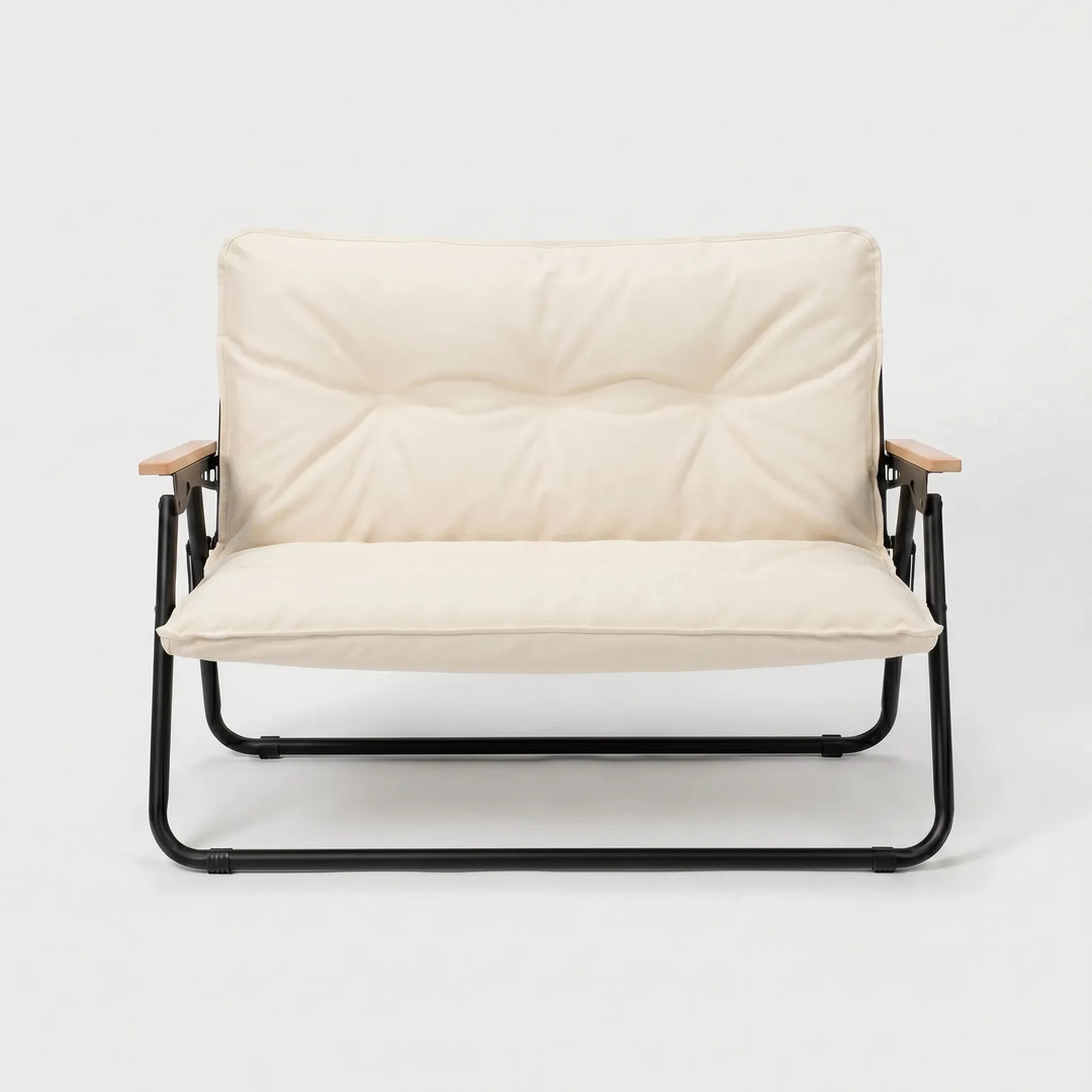Lightweight two-person folding outdoor sofa, perfect for camping, patio, or travel comfort.