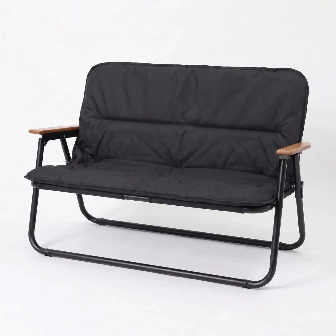 Outdoor two-person folding sofa, sturdy and comfortable for camping, patio, and travel.
