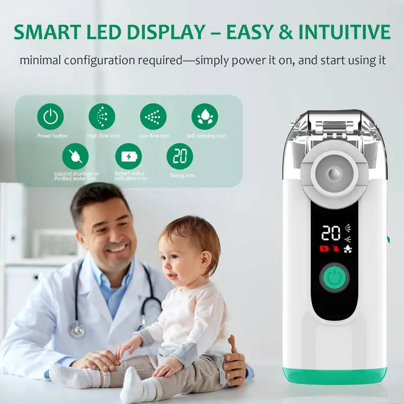 Travel-friendly portable mist inhaler, USB rechargeable for on-the-go respiratory relief & easy breathing.