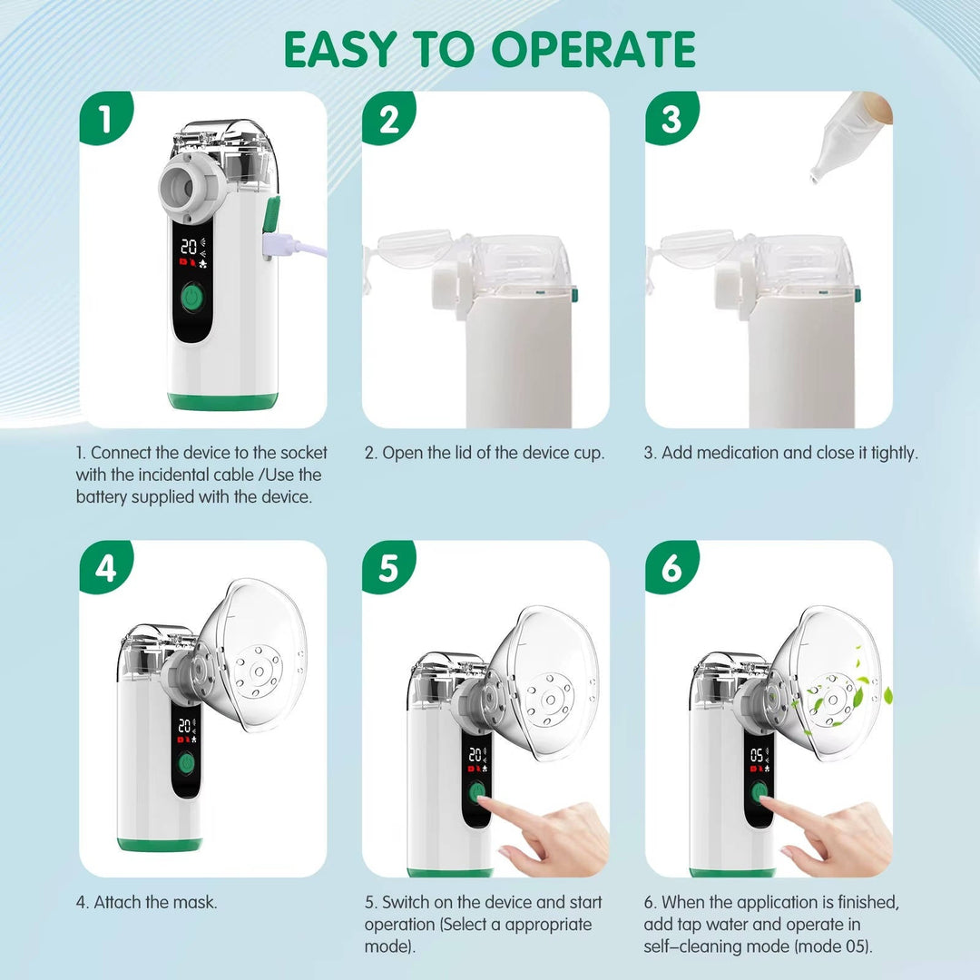 Unisex portable USB rechargeable mist inhaler for on-the-go respiratory relief & easy breathing. Compact design.