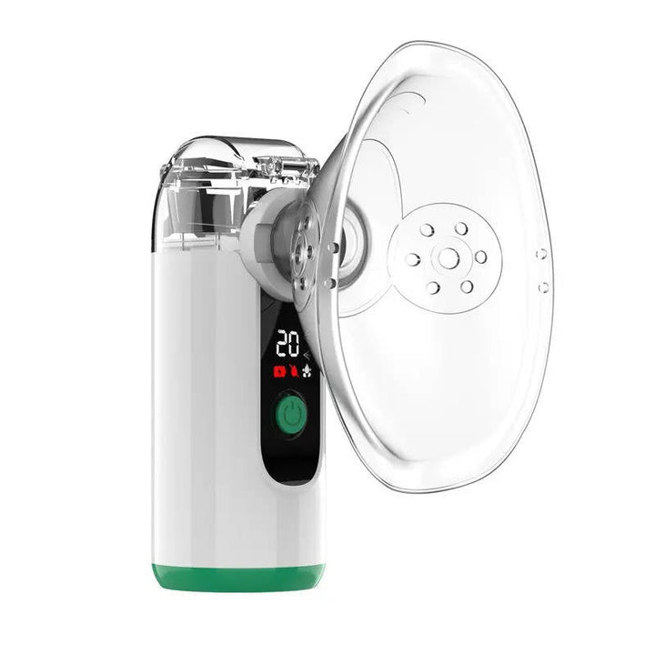 Quiet mesh technology mist inhaler, portable & USB rechargeable, provides personal respiratory relief & wellness.