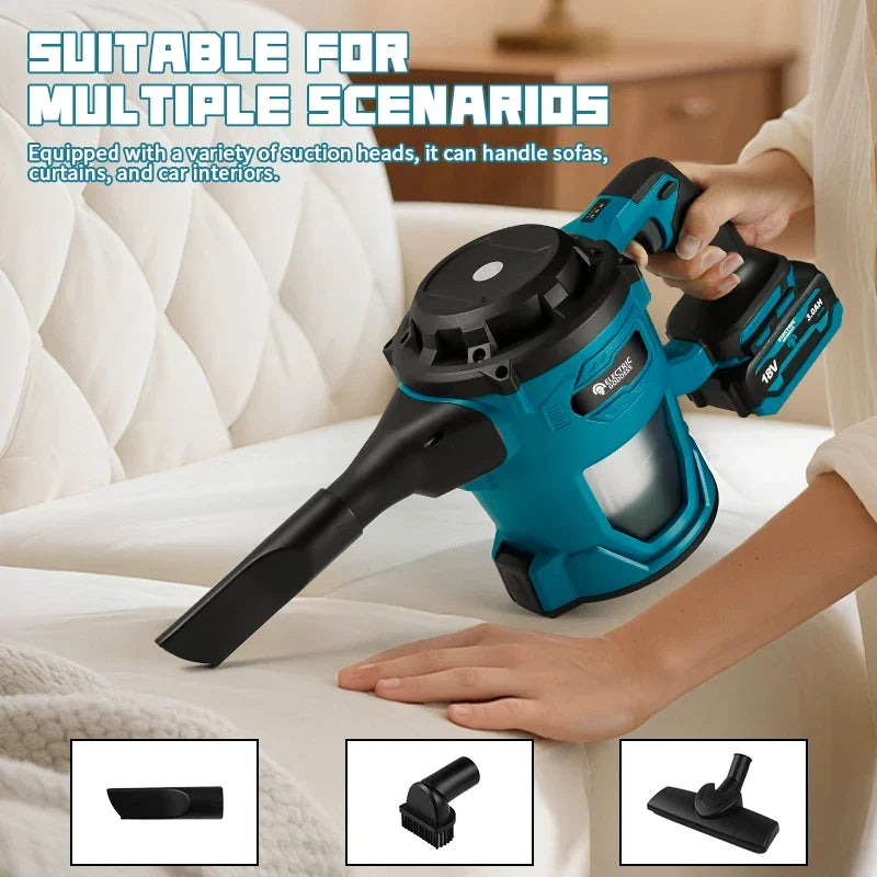 Cordless wet dry vacuum with powerful suction for pet hair removal and deep cleaning on various surfaces.