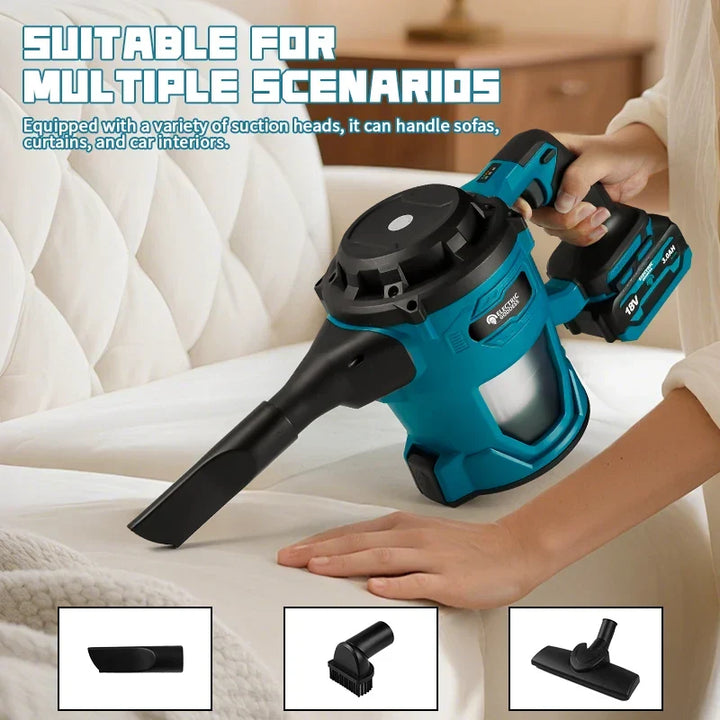 Cordless wet dry vacuum with powerful suction for pet hair removal and deep cleaning on various surfaces.