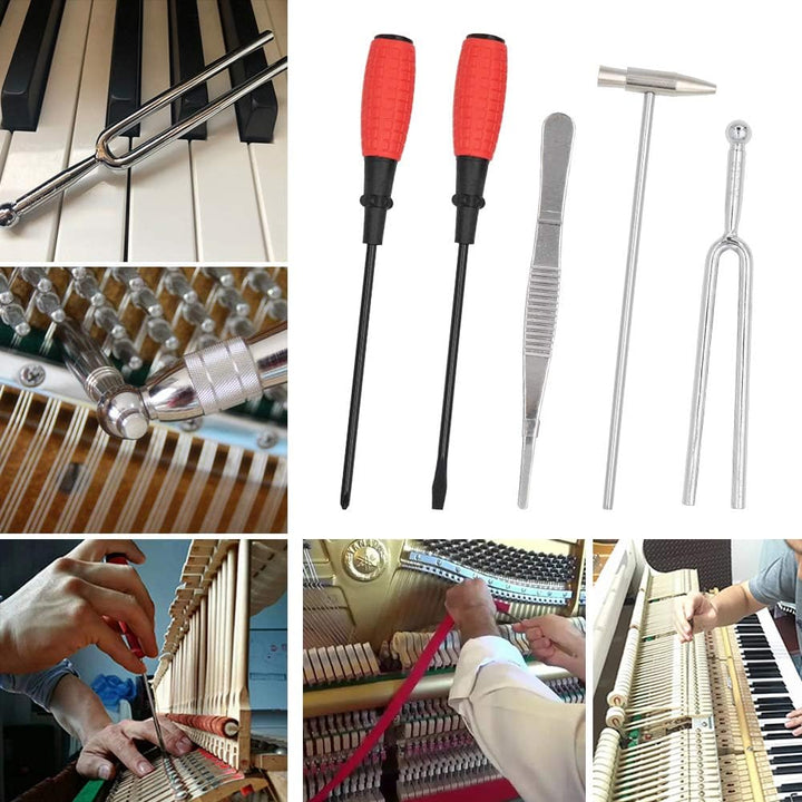 Portable 16-piece piano tuning tool kit in a protective storage case for on-the-go instrument maintenance.