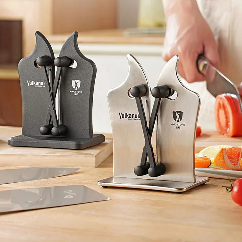 Professional triple-action knife sharpener for straight & serrated kitchen blades. Achieve razor-sharp edges.