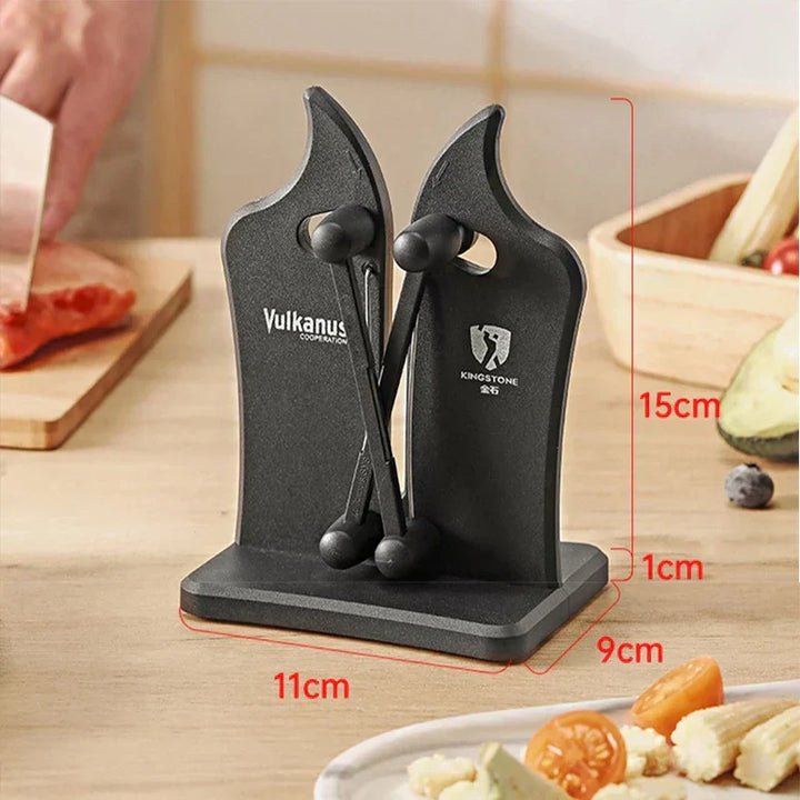 Versatile 3-stage kitchen knife sharpener for various blades. Essential cutlery care & kitchen accessory.